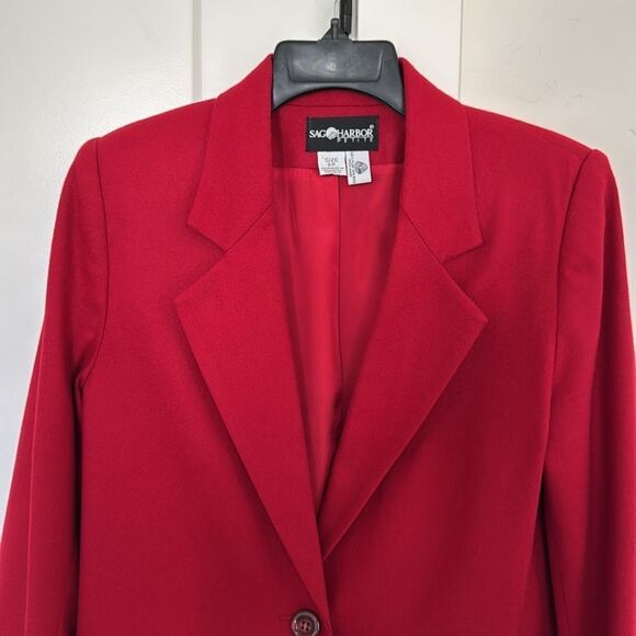 Sag Harbor Women’s Size 6 PETITE Red 100% Pure New Wool Blazer Formal Coat EUC - Picture 9 of 12